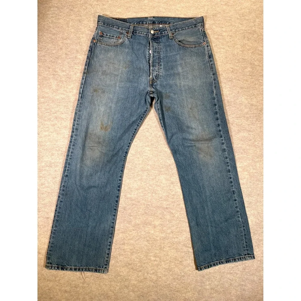 Levis 501 Original Fit Jeans Mens 36x30 Blue Denim Cotton Straight Leg High Rise